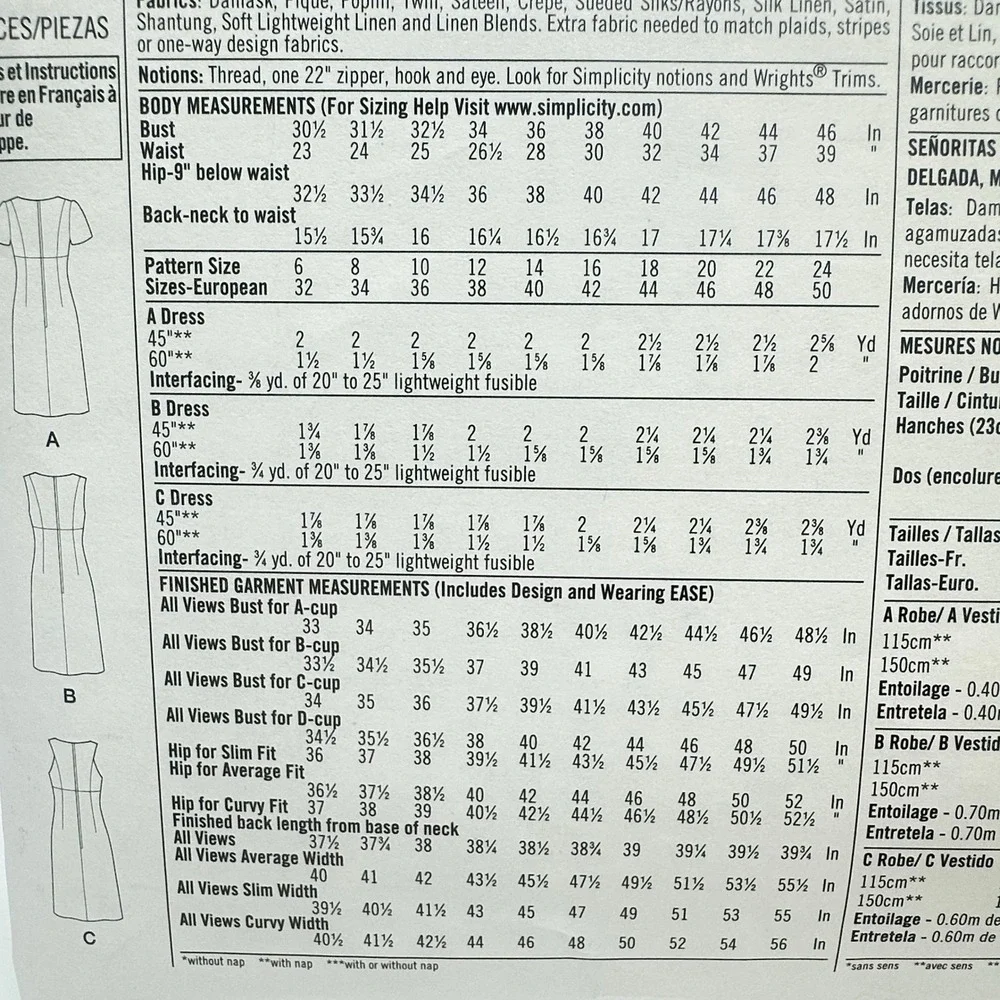 Simplicity 2404 Sewing Pattern Misses Dress Size U5 16-24 Uncut Factory Folded